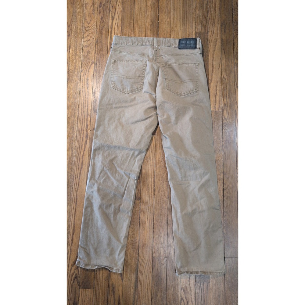 Signature by Levi Strauss Mens Athletic Fit Khaki Tan Chino Pants 32x32 Stretch - Picture 2 of 3